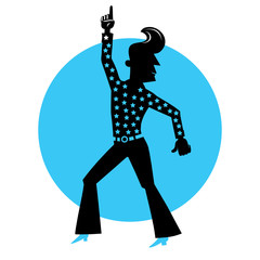 disco_black3/Silhouette of a dancing disco coupleon a blue background.