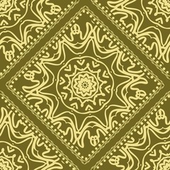 Design of a Scarf with a Geometric Flower Pattern of Mandala. Vector illustration. Seamless. For Print Bandana, Shawl, Carpet