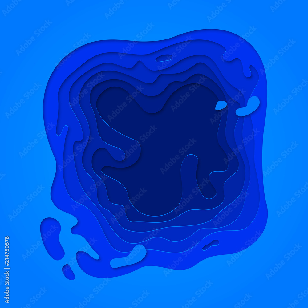 Poster Water blue abstract papercut and color multi layer gradient on vector blue pattern background