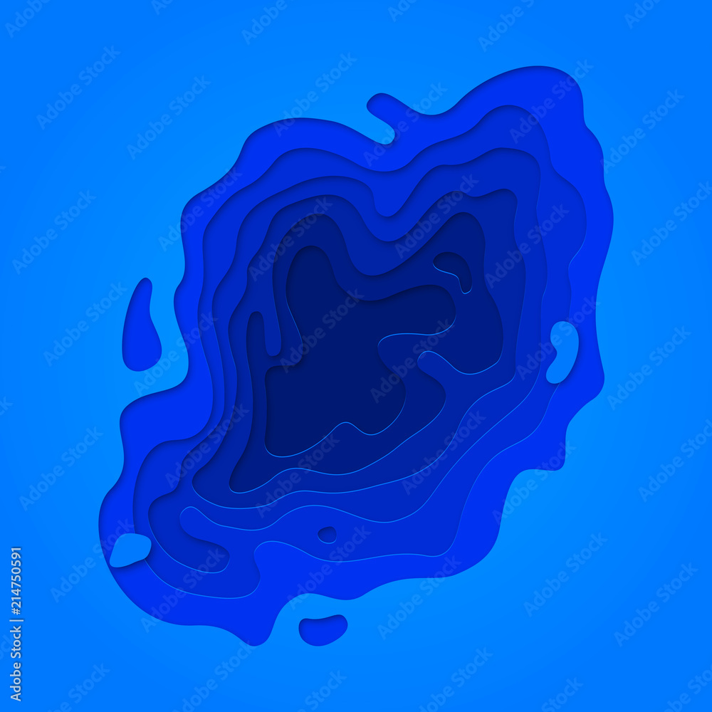 Poster Abstract water blue papercut and blue color multi layer pattern on vector gradient background