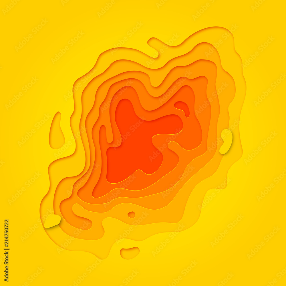 Leinwandbilder papercut geometric topography or paper cut liquid geometric gradient pattern on yellow and orange 3d