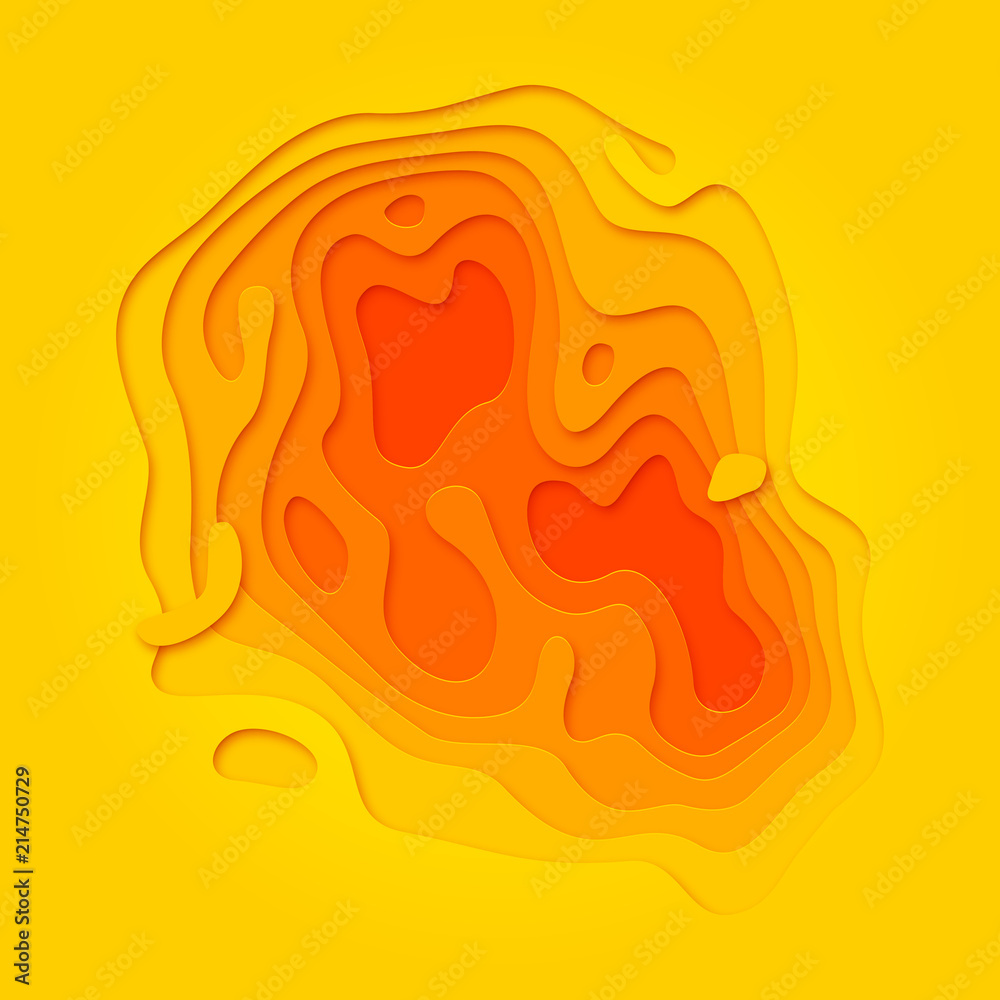 Aufkleber Papercut geometric topography pattern on yellow orange 3D multi layer background with geometric liquid gradient