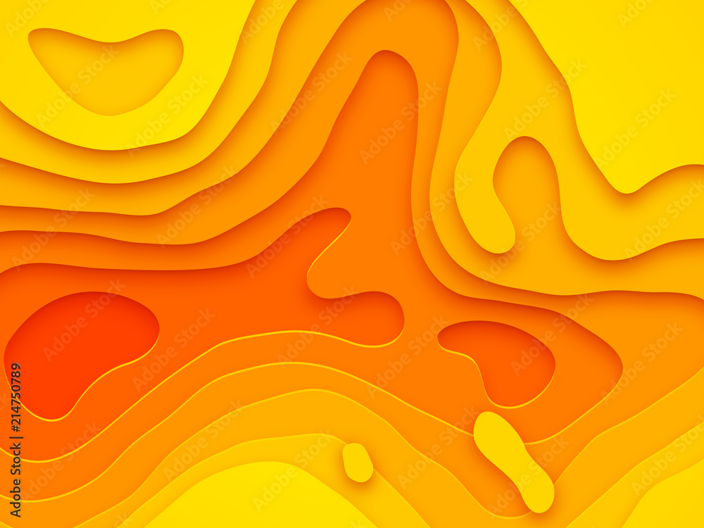 Aufkleber Abstract papercut and multi layer cutout geometric pattern on vector yellow and orange color gradient paper cut background