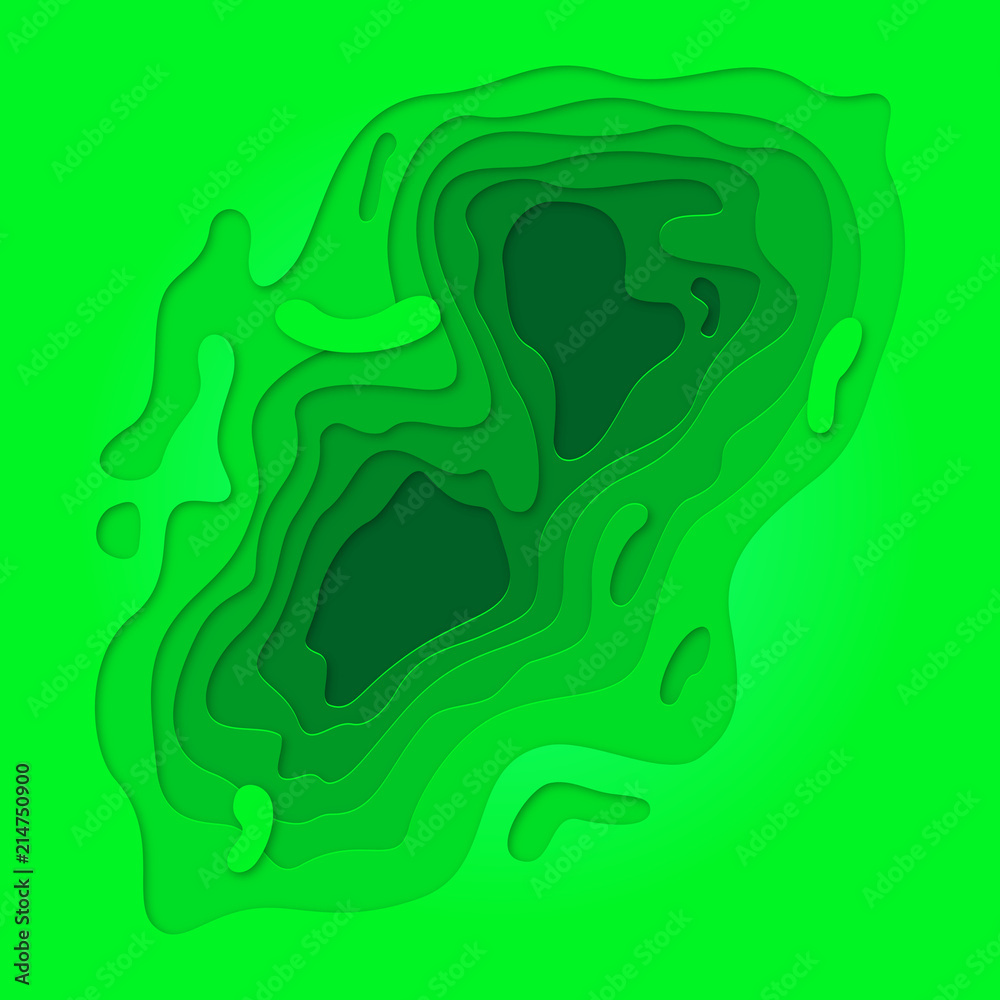 Poster green papercut geometric topography or paper cut liquid geometric gradient pattern on green eco mult