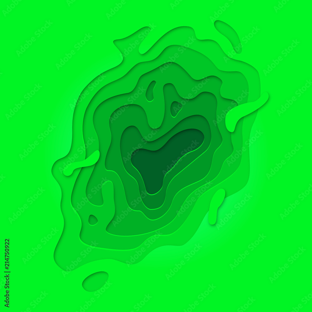 Aufkleber Papercut geometric topography pattern on green 3D multi layer background with geometric eco liquid gradient