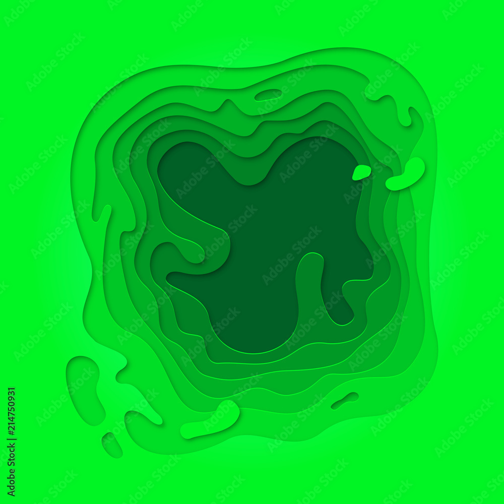 Aufkleber Green eco papercut geometric green 3D multi layer pattern. Vector paper cut color gradient and geometric cut out background