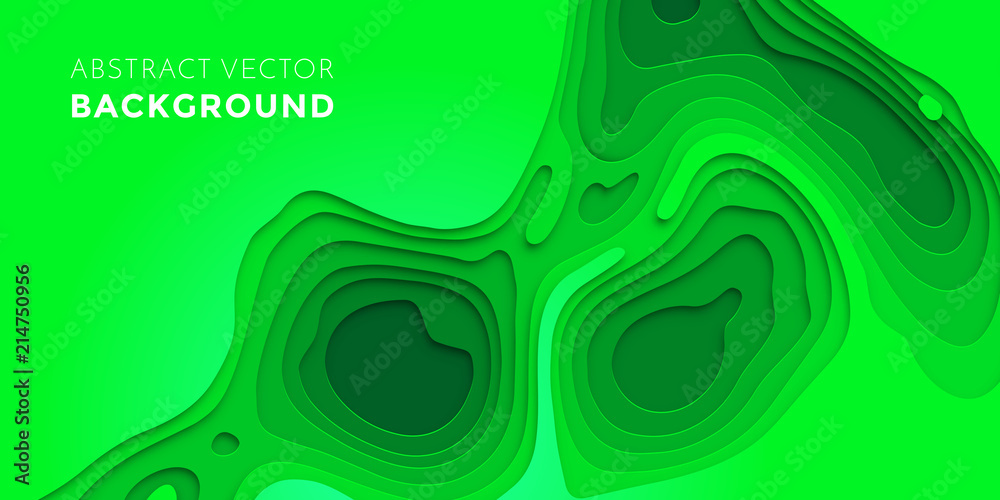 Aufkleber Abstract papercut and multi layer cutout geometric pattern on vector green color gradient paper cut background