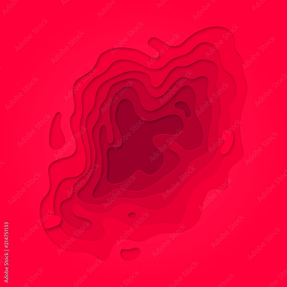 Aufkleber Red Papercut geometric purple 3D multi layer pattern. Vector paper cut pink or red color gradient and geometric cut out background