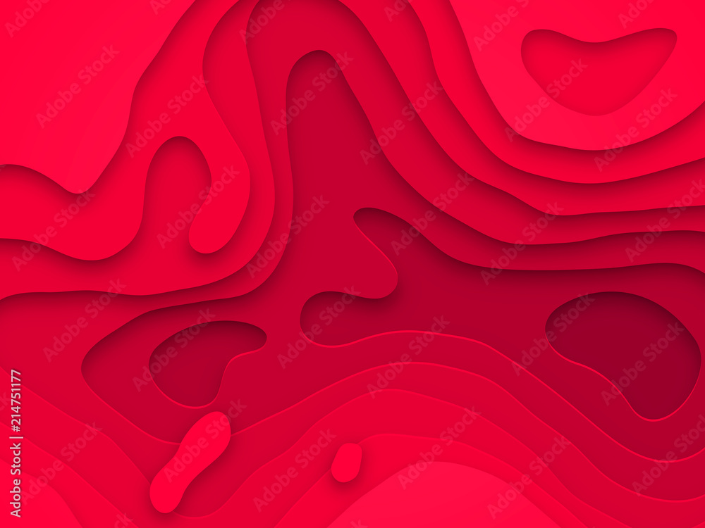 Poster Red Papercut geometric pattern background or liquid purple 3D cutout with red pink color multi layer for web banner or poster design