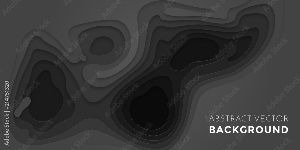 Poster black papercut geometric topography poster or paper cut liquid geometric gradient pattern with dark 