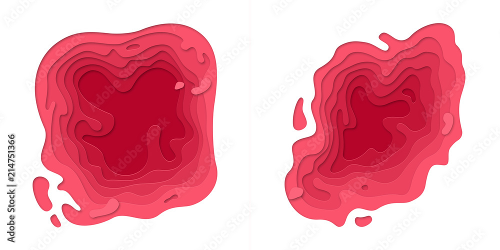Poster papercut geometric topography or paper cut liquid geometric gradient pattern on pink red and purple 
