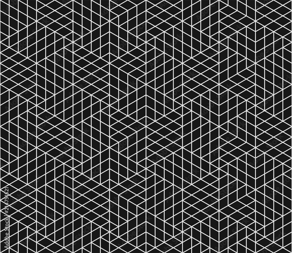 Poster Abstract geometric pattern on black background. Vector seamless Bauhaus mosaic grid lines with wireframe pattern