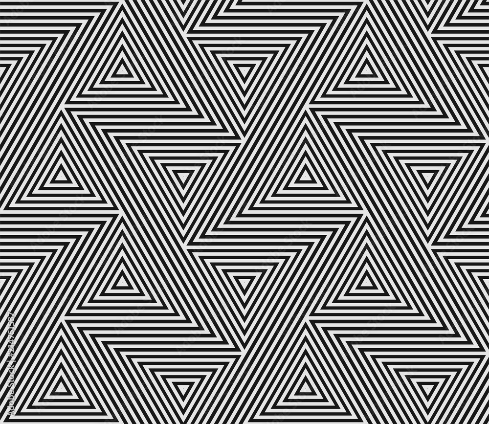 Poster Abstract geometric pattern of seamless triangle mosaic grid lines. Vector Bauhaus trendy modern pattern background