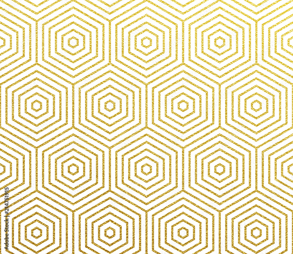 Poster Geometric glittery pattern. Vector abstract background of golden foil texture and gold honeycomb pattern