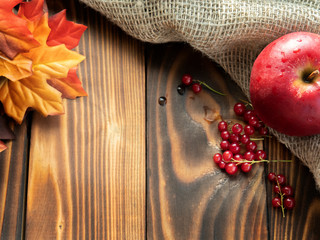 autumn background, apples and autumn decor, rustic style