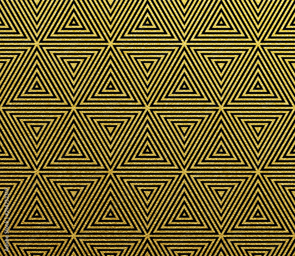 Poster Abstract geometric golden pattern vector background of seamless gold triangle mosaic grid lines with rhombus glitter wireframe pattern