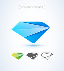 Vector abstract diamond logo template. Material design, origami paper, flat and line art style