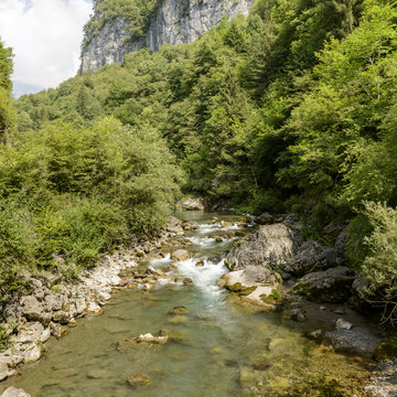 streaming waters of Dezzo creek at Via Mala gorge, Scalve canyon, Italy