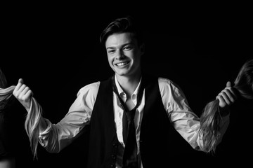 Black White photo of a beautiful man. Business suit. macho.Style.