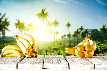 Fresh bananas fruits and free space for your decoration. 