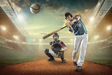 Baseball players in action on the stadium.