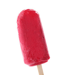 Delicious strawberry popsicle on white background