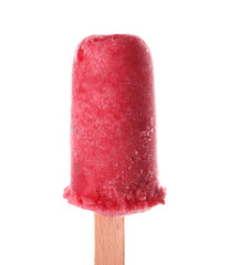 Delicious strawberry popsicle on white background
