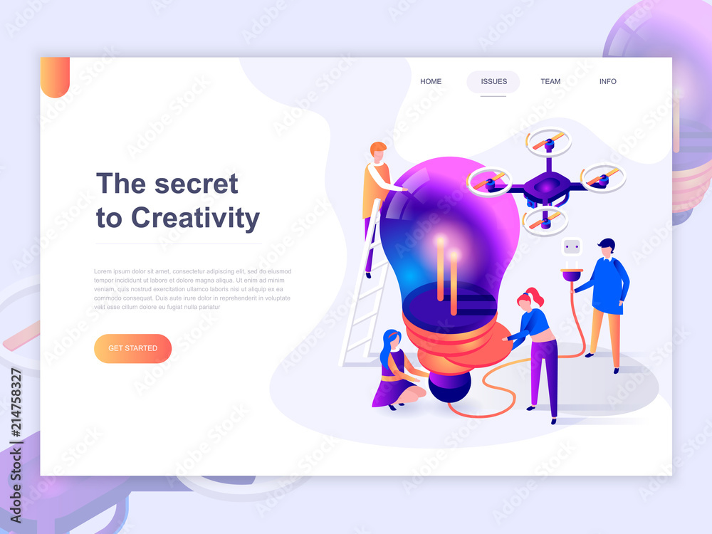 Leinwandbilder Landing page template of creative process and brainstorming. 3D isometric concept of web page design for website and mobile website. Vector illustration.