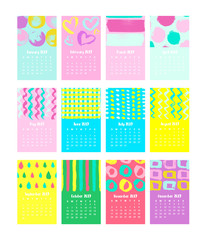 Multicolored Hand drawn Calendar 2019 concept design. Vector Illustration