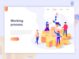 Landing page template of business processes and office situations. 3D isometric concept of web page design for website and mobile website. Vector illustration.