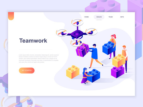 Landing page template of business, workflow management and office situations. 3D isometric concept of web page design for website and mobile website. Vector illustration.