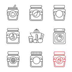 Homemade preserves linear icons set