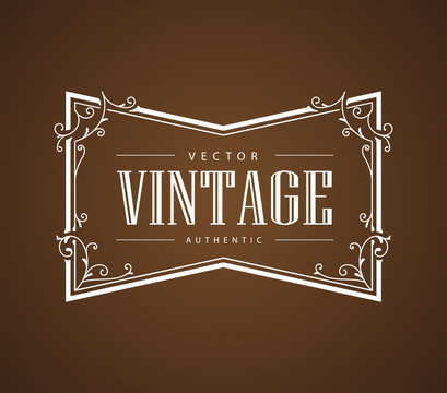 Naklejki vintage label antique frame engraving border western retro vector illustration