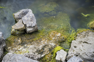 Obraz na płótnie Canvas stones in a river overgrown with moss
