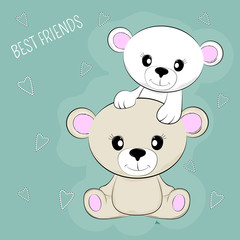 Greeting card Two cute teddy bears. Best friends.