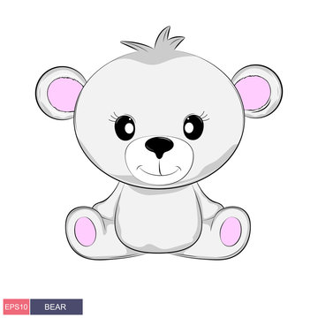 Hand drawn vector illustration of a cute funny bear. Isolated objects on white background.