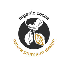 Vector eco logo, organic label of cocoa tree