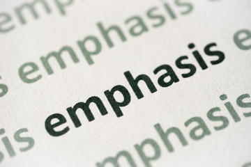 word emphasis printed on paper macro