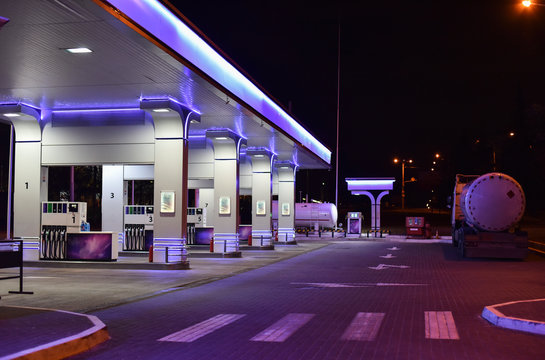 gas station in winter night