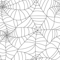 Seamless spider web pattern. Vector illustration with black spiderweb.