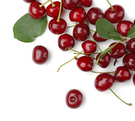 Ripe cherries on white background