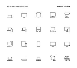 Computers, bold line icons, minimal version