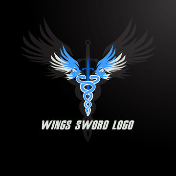 wings sword logo company concept for patriot sybol, sport team sign, or business company logo. vector design illustration