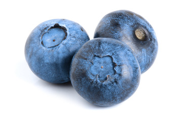 three fresh blueberry isolated on white background