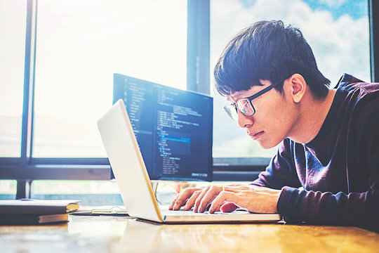 Programmer working in a software development and coding technologies. Website design.Technology concept.