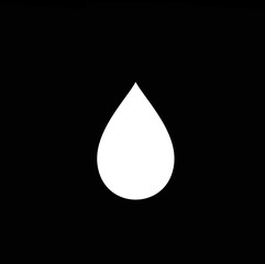 White silhouette of falling droplet icon isolated on black