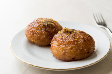Turkish Kemalpasa Cheese Dessert / Lor Tatlisi with Pistachio Powder and Sherbet