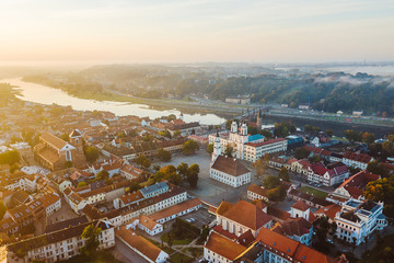 Autumm fog over Kaunas old town, Lithuania