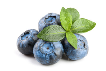 fresh blueberry with leaf isolated on white background