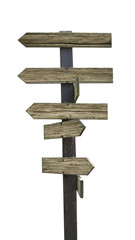 Wooden Arrows Direction Sign Post Isolated On White Background